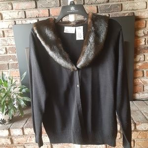 Womens Fancy Long Sleeve  Black Fur Collar Sweater